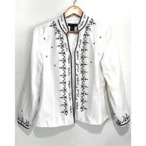 Anne Carson linen jacket mandarin neck embroidered casual resort women S